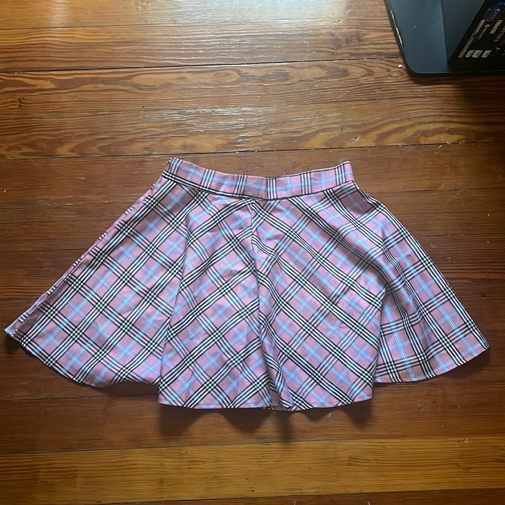 pink plaid skirt with zipper